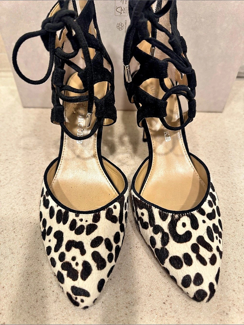 Audrey Brooke Pointed Toe Animal Print Heels US 6M